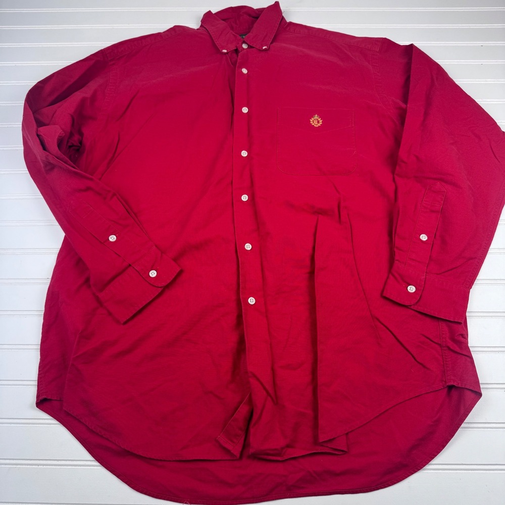 Lauren Ralph Lauren Men's Large Red Button Down Long Sleeve 100% Cotton Shirt